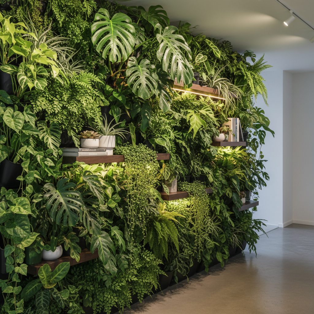 Arquitetura de alto padrão com jardins verticais e natureza.