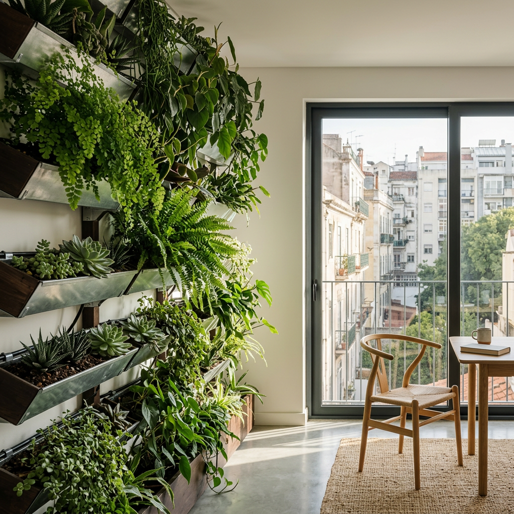 Paisagismo integrado em oásis urbano com água e vegetação para vida urbana contemporânea.