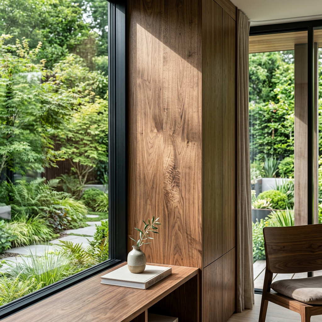 Detalhe de materiais nobres em habitações híbridas que valorizam o design.