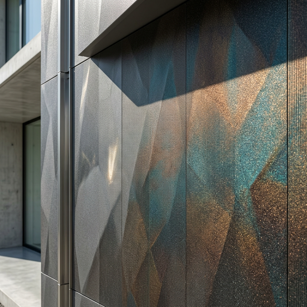 Fachada contemporânea usando materiais que respondem ao ambiente.