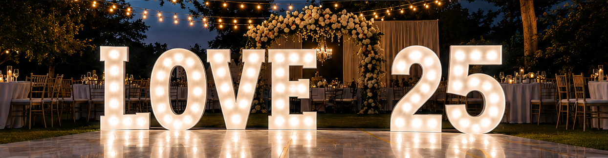 LOVE 25 marquee letters at wedding reception
