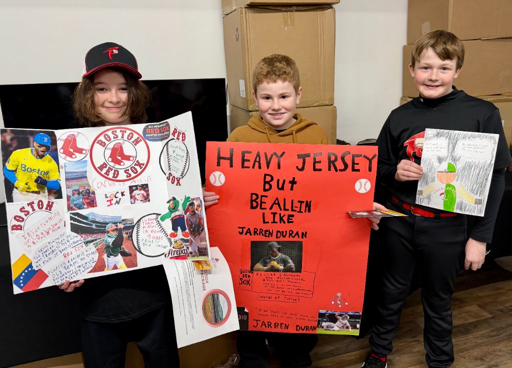 Students with Red Sox Poster Challenge entries