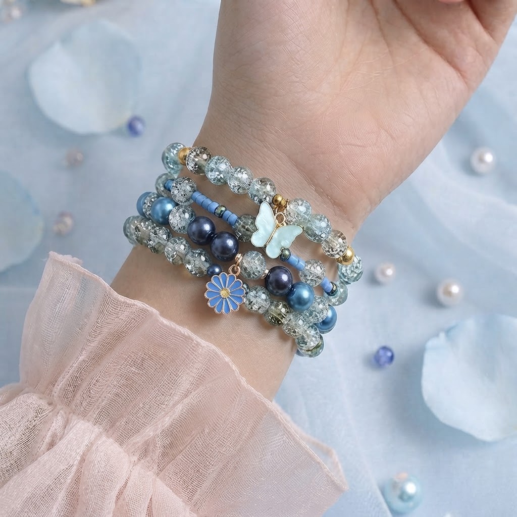Handmade blue bracelet set