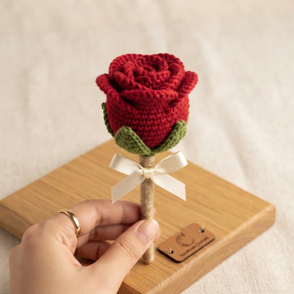 Handmade Crochet Rose - Realistic Floral Keepsake Gift