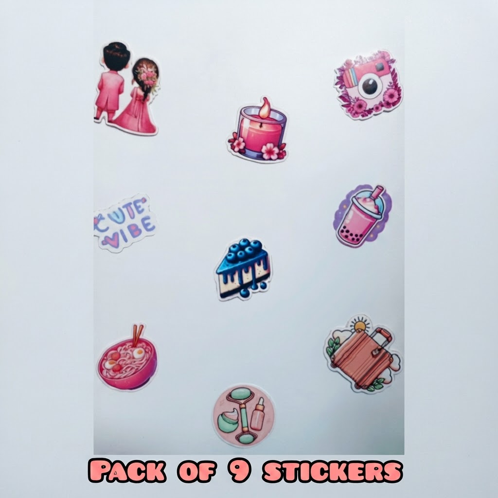 Pack of 9 Cute Handmade Stickers 