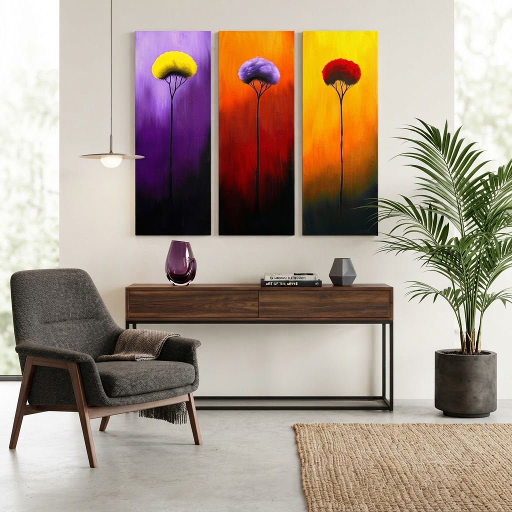 Set of 3 Original Acrylic Paintings – Hand-Painted Abstract Wall Art