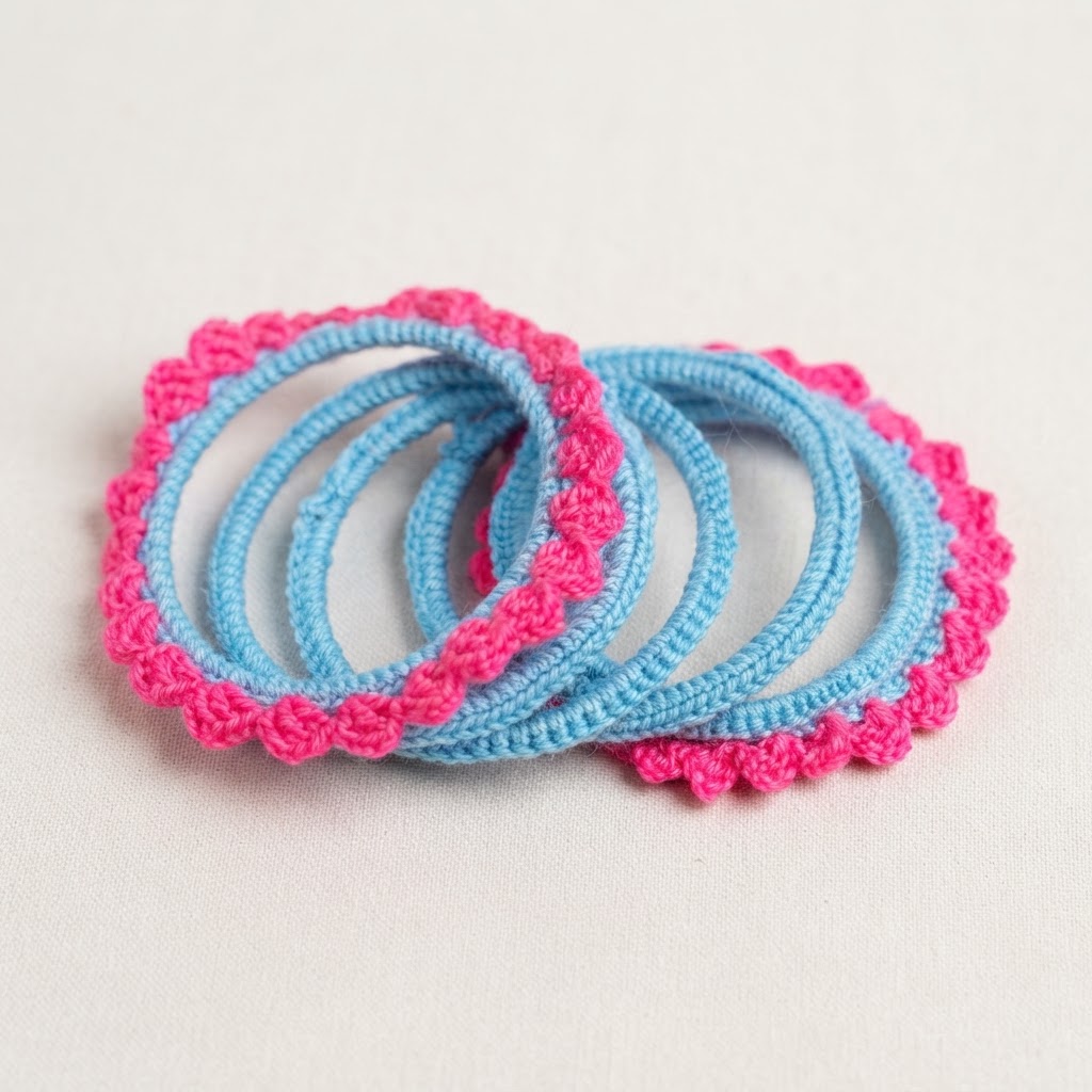 Handmade Crochet Bangle Bracelet - Colorful Boho Jewelry