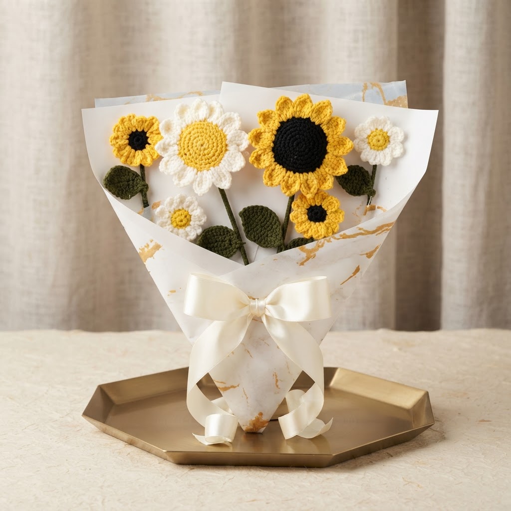 Handmade Crochet Sunflower Bouquet – Lifelong Floral Gift