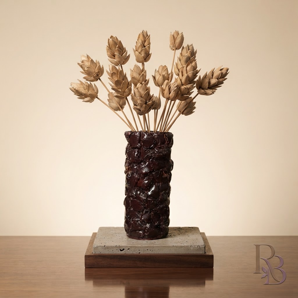 Handcrafted Newspaper Vase with Pista Shell Flowers