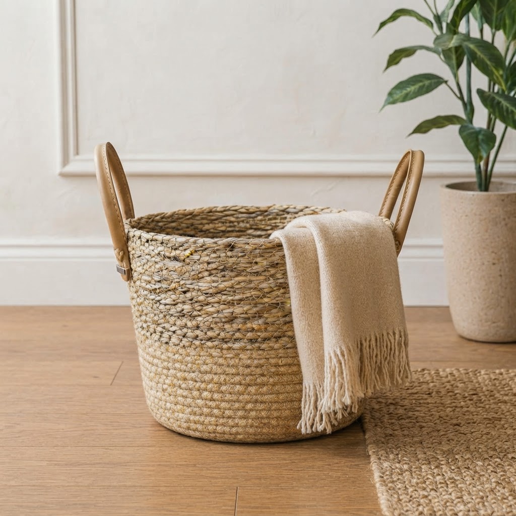 Handwoven Natural Wicker Storage Basket | Boho Tapered Organizing Bin for Home Decor