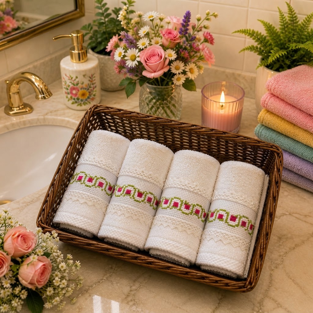 Hand embroidered cross stitch Face towel set 