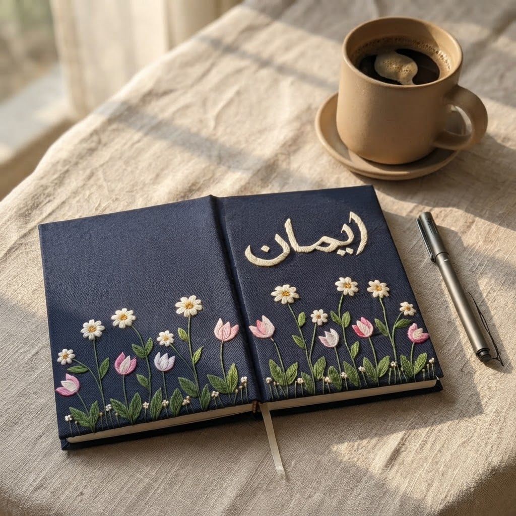 Hand-Embroidered Floral Journal – Personalized Fabric Diary