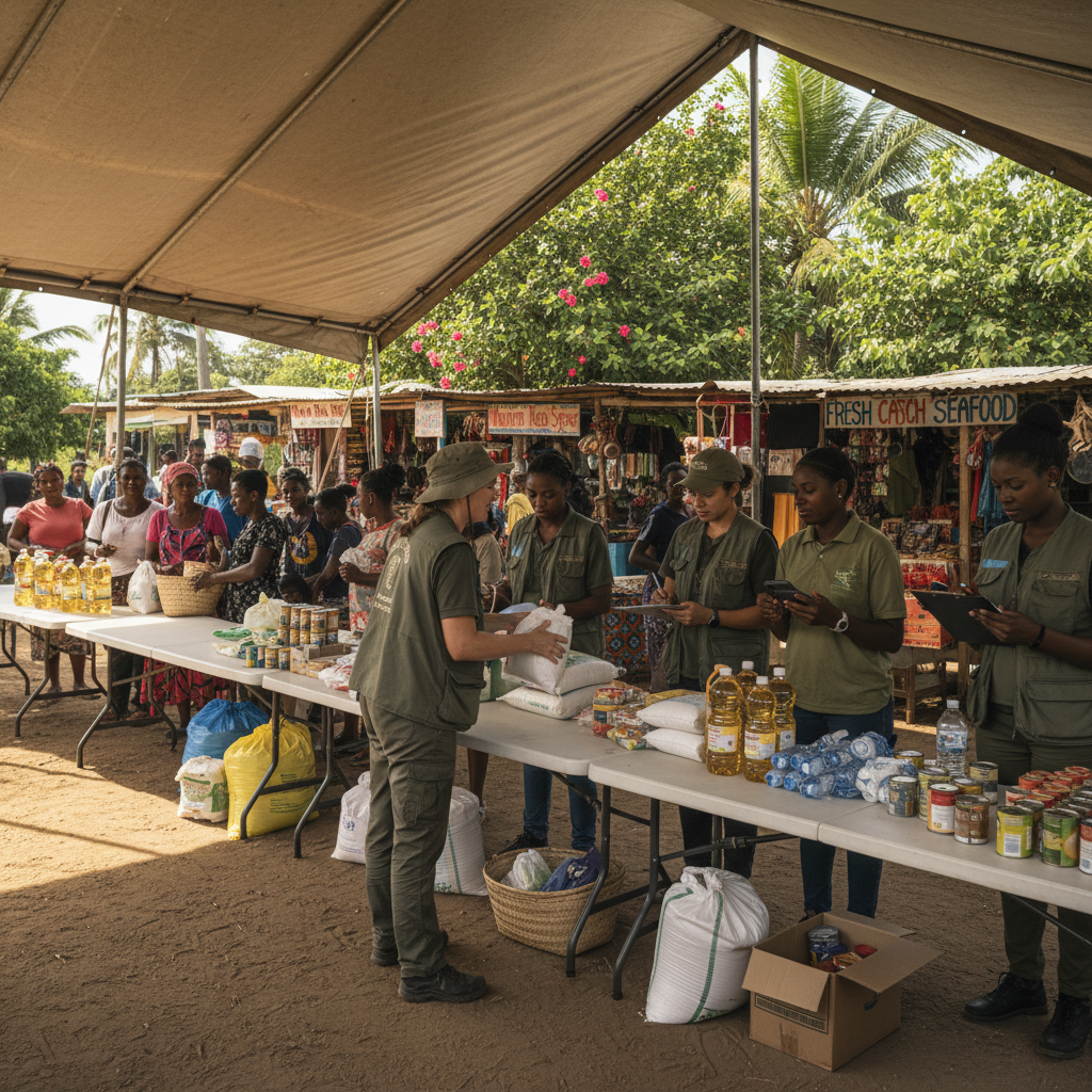 Aid distribution at community center