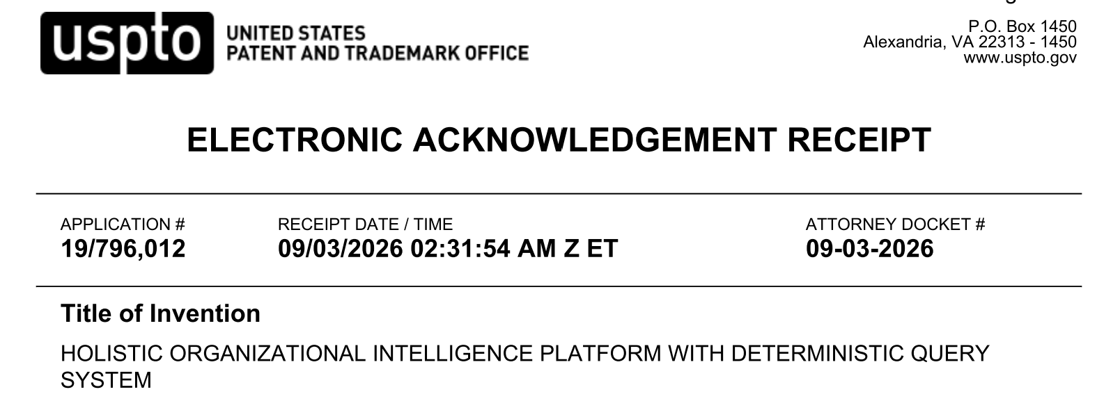 USPTO Electronic Acknowledgement Receipt