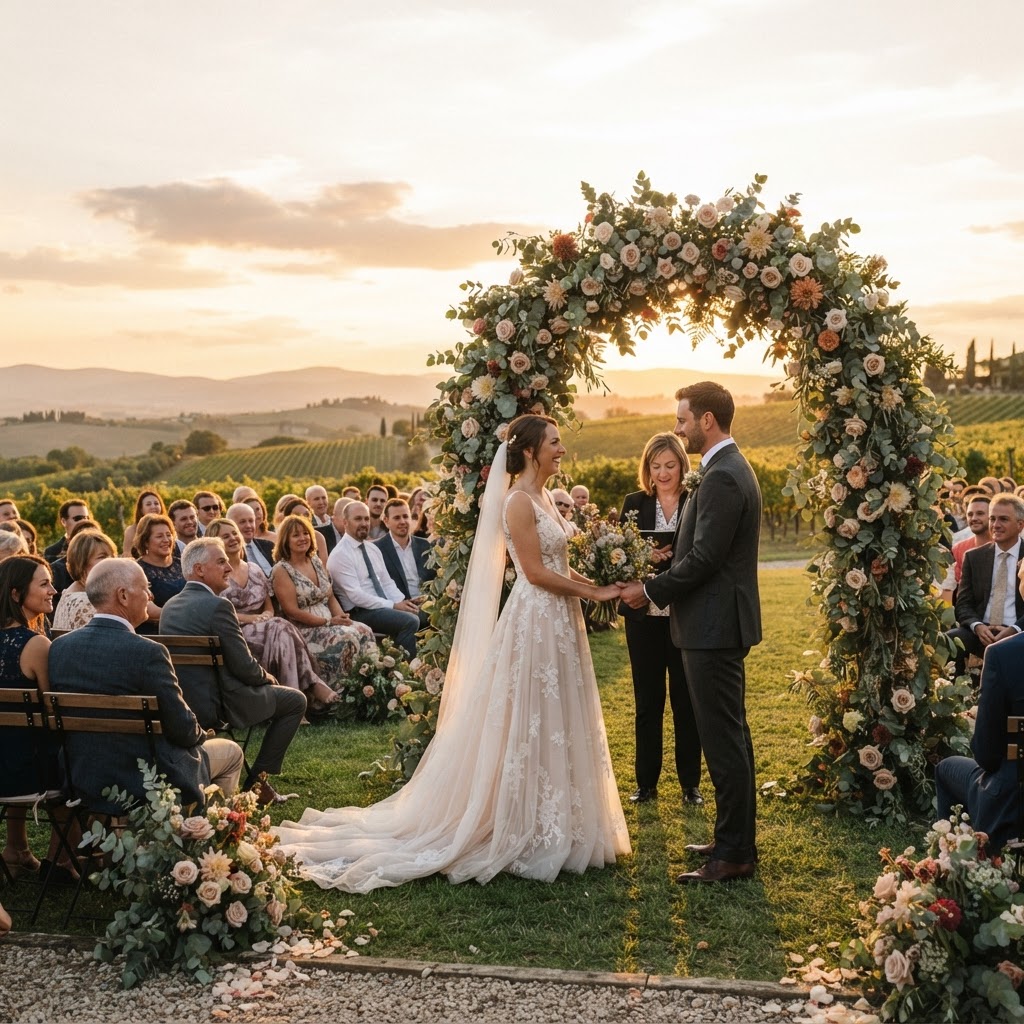 Outdoor golden hour ceremony