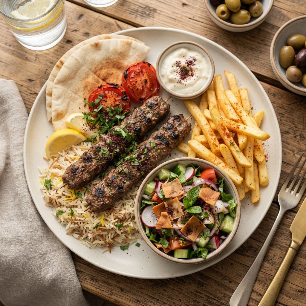 Iraqi Beef Kabob Plate (2 skewers)