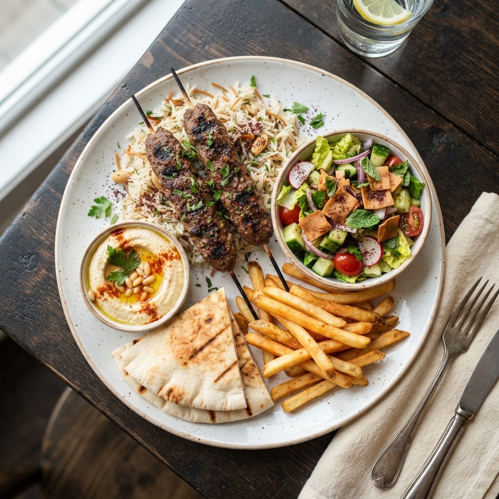Shish Kafta Plate (2 Skewers)