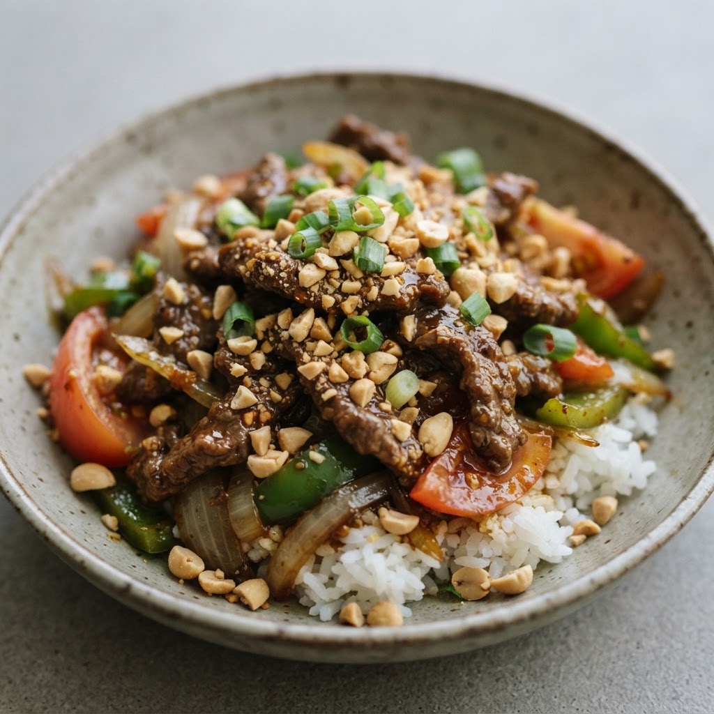Satay Beef on Rice