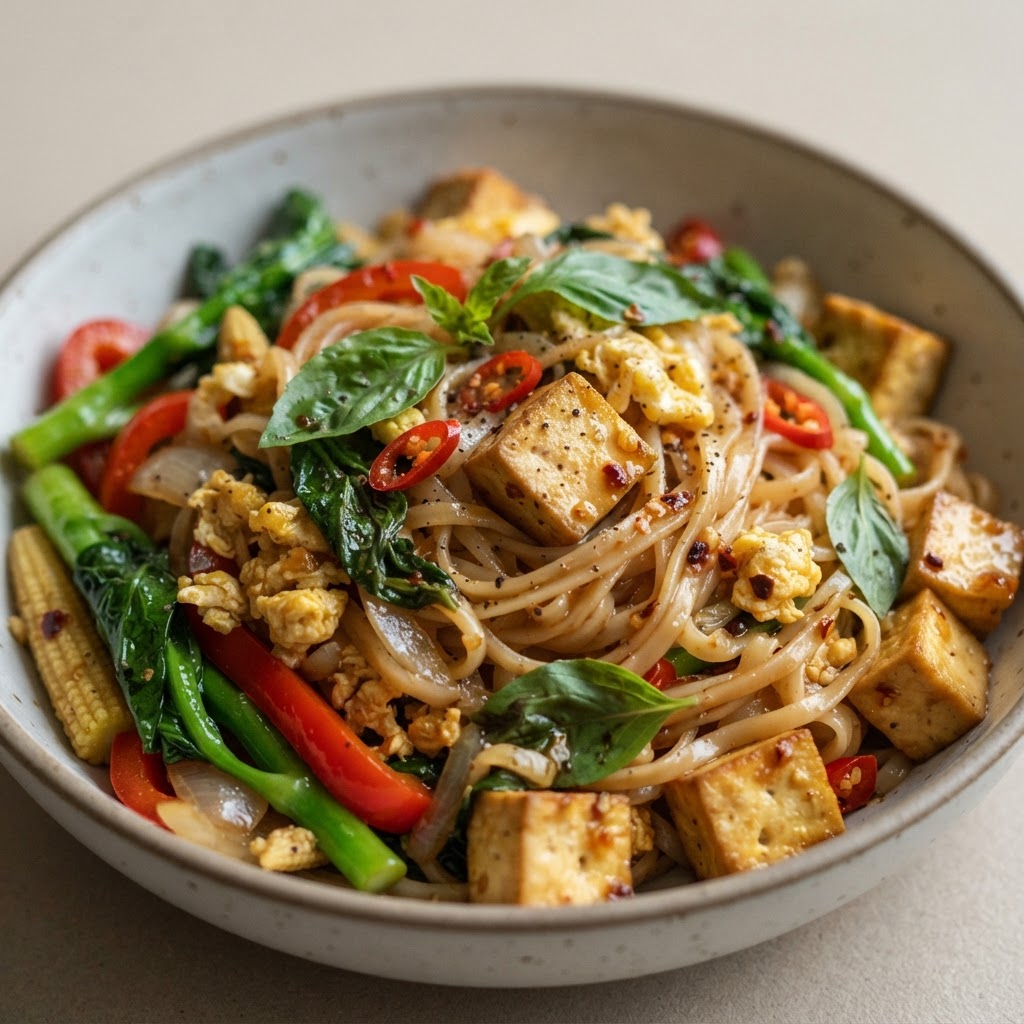 V-6. Vegetarian Basil Spicy Noodle (Medium Spicy)