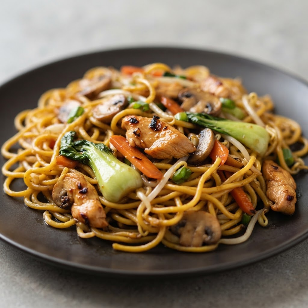 Chicken Egg Noodle Stir fried Lunch