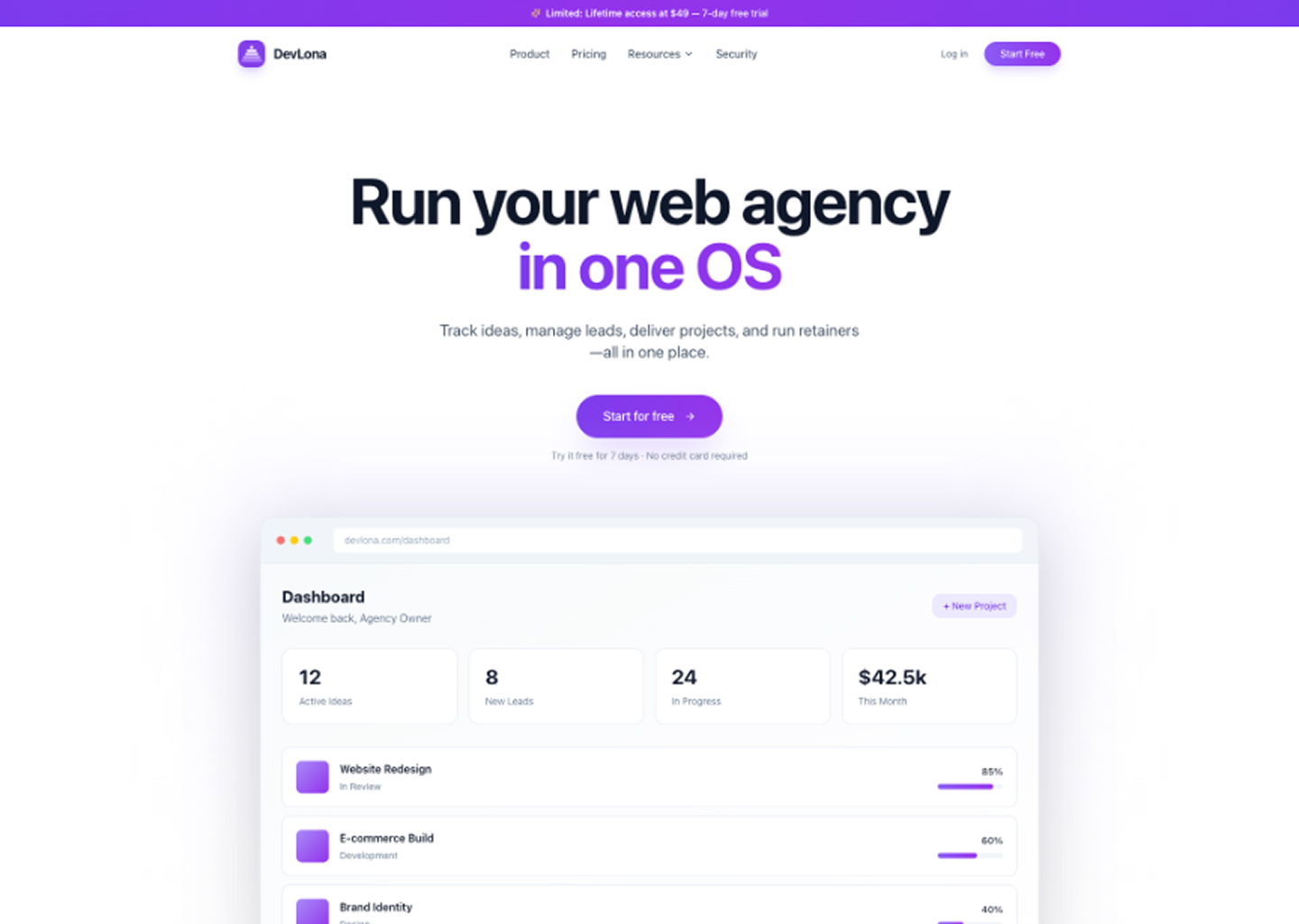 DevLona —  SaaS Foundation for Agencies template preview