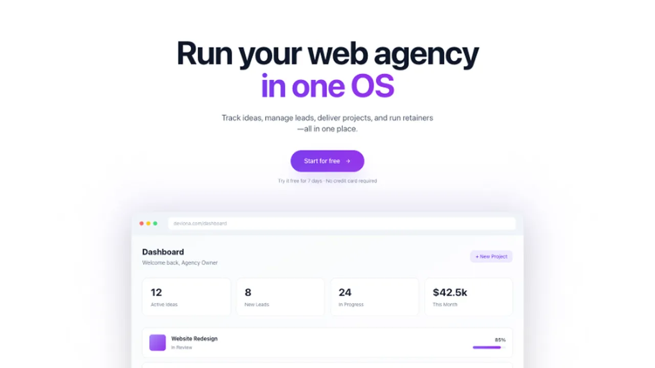 DevLona —  SaaS Foundation for Agencies template preview