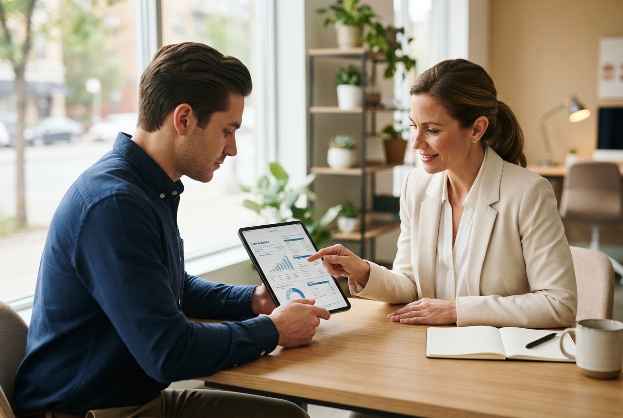Brokers reviewing mortgage documents