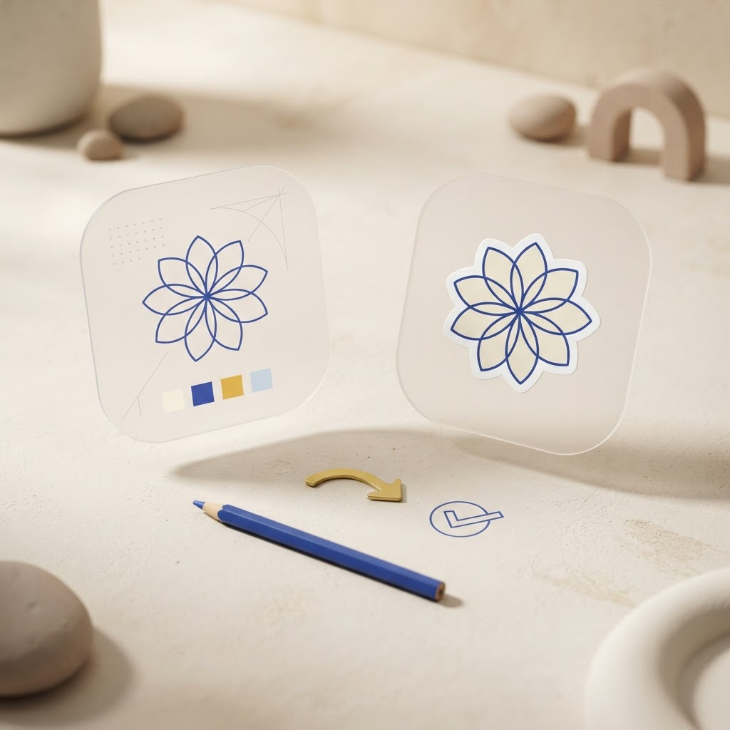 Illustration of sticker customization before approval