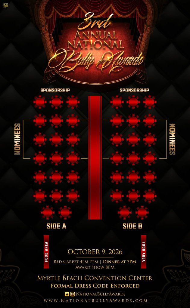 3rd Annual National Bully Awards venue floor plan and event details