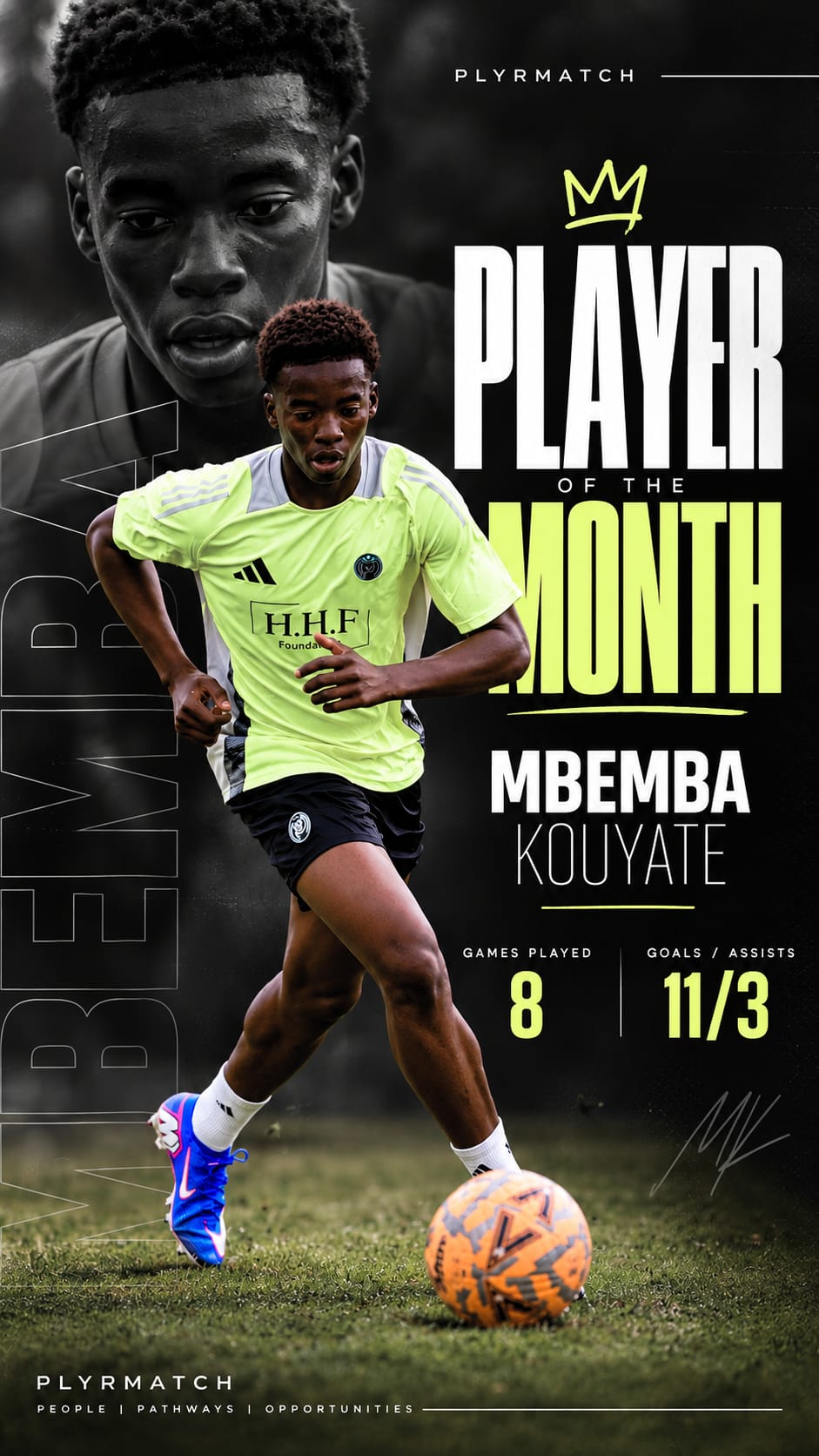 Mbemba Kouyate — PLYRMATCH Player of the Month, September 2026