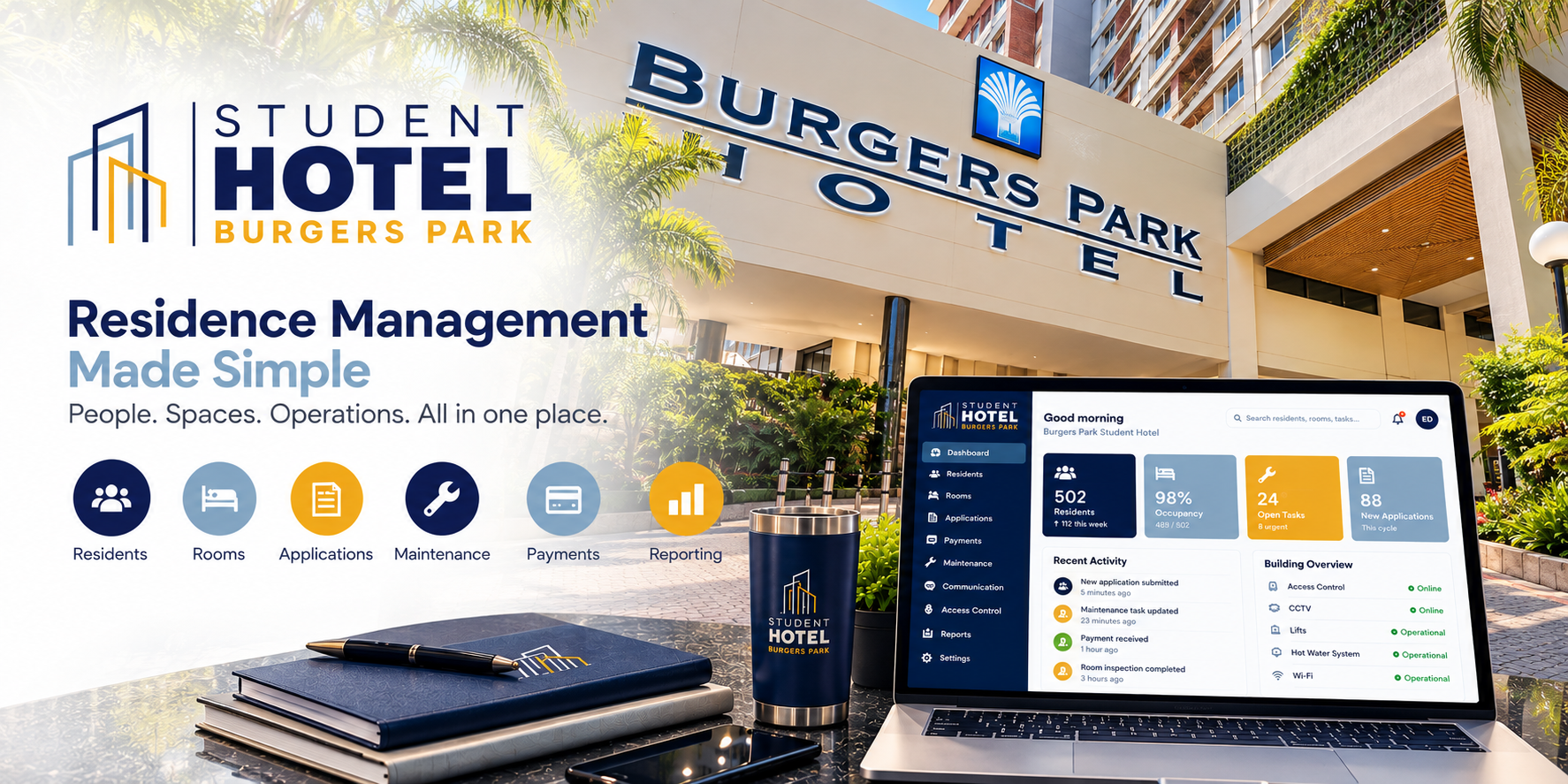 Student Hotel Burgers Park residence management platform