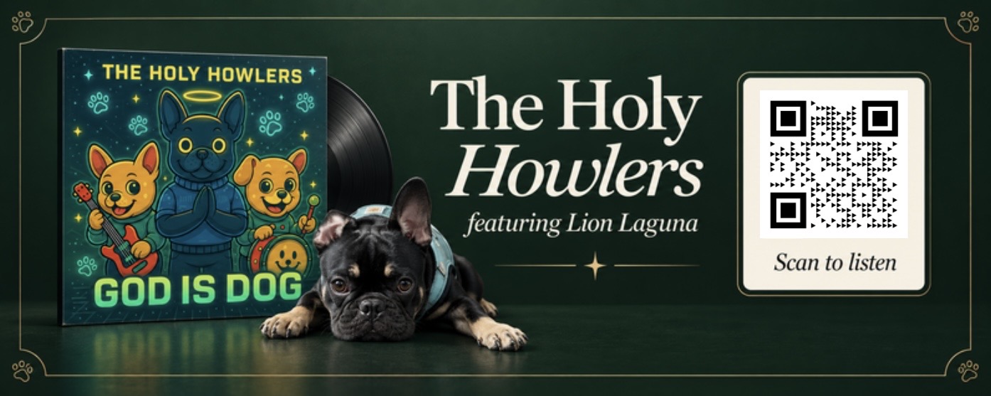 The Holy Howlers featuring Lion Laguna — GOD IS DOG album with scan-to-listen code