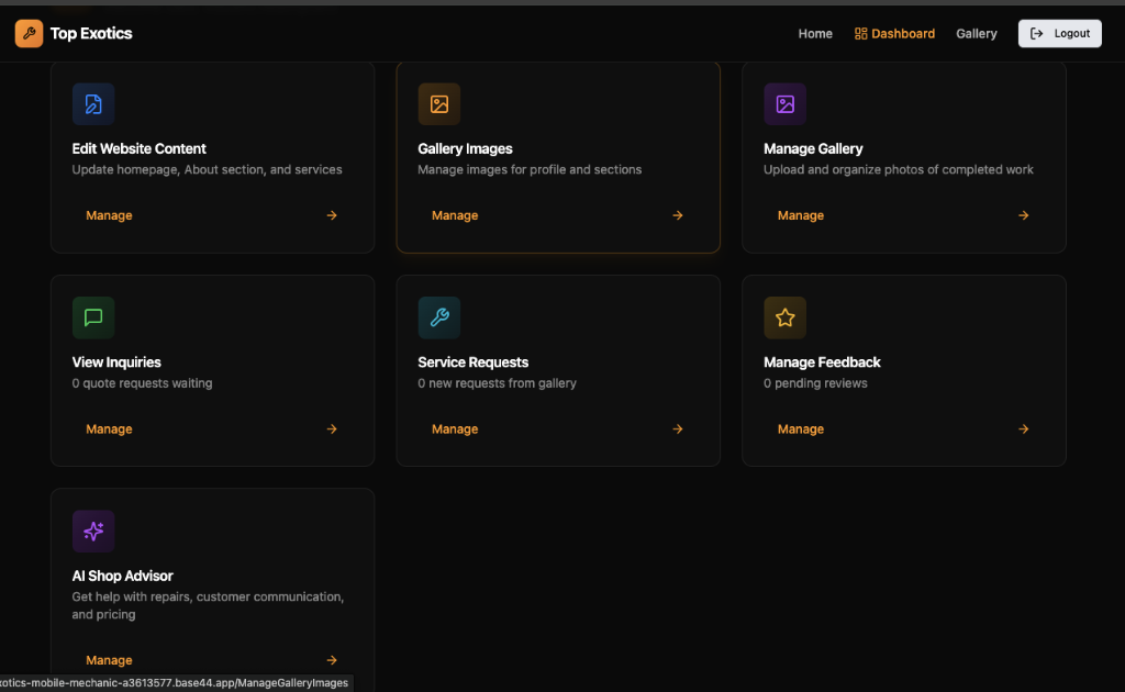 Top Exotics - Admin Dashboard