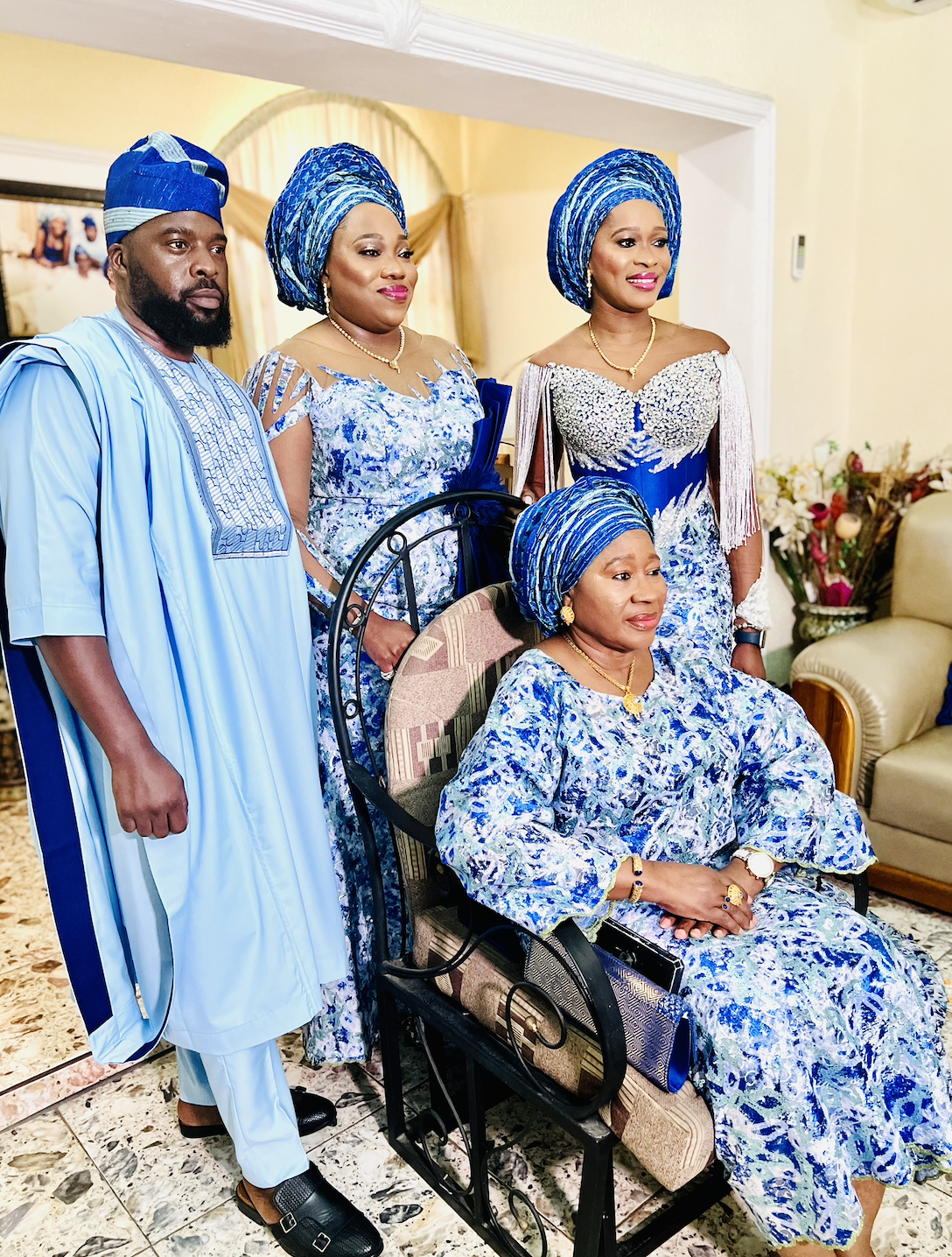 The Giwa family in coordinated traditional attire