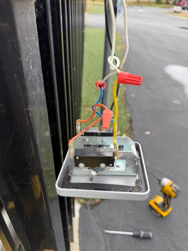 Gate access control system repair with exposed wiring