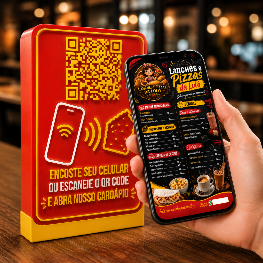 CAIXA INTERATIVA 3D - CARDÁPIO QR CODE + NFC
