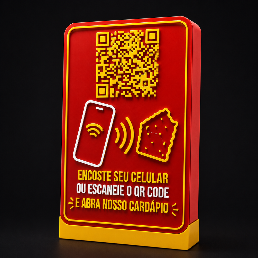 CAIXA INTERATIVA 3D - CARDÁPIO QR CODE + NFC