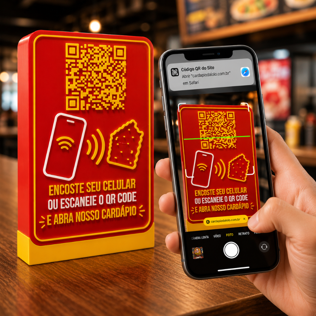 CAIXA INTERATIVA 3D - CARDÁPIO QR CODE + NFC