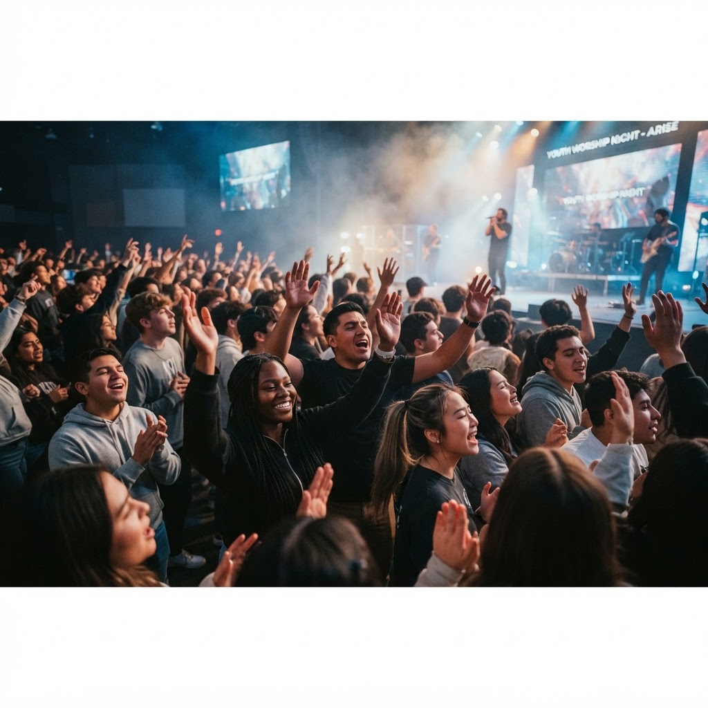 Young people worshipping together at a youth night