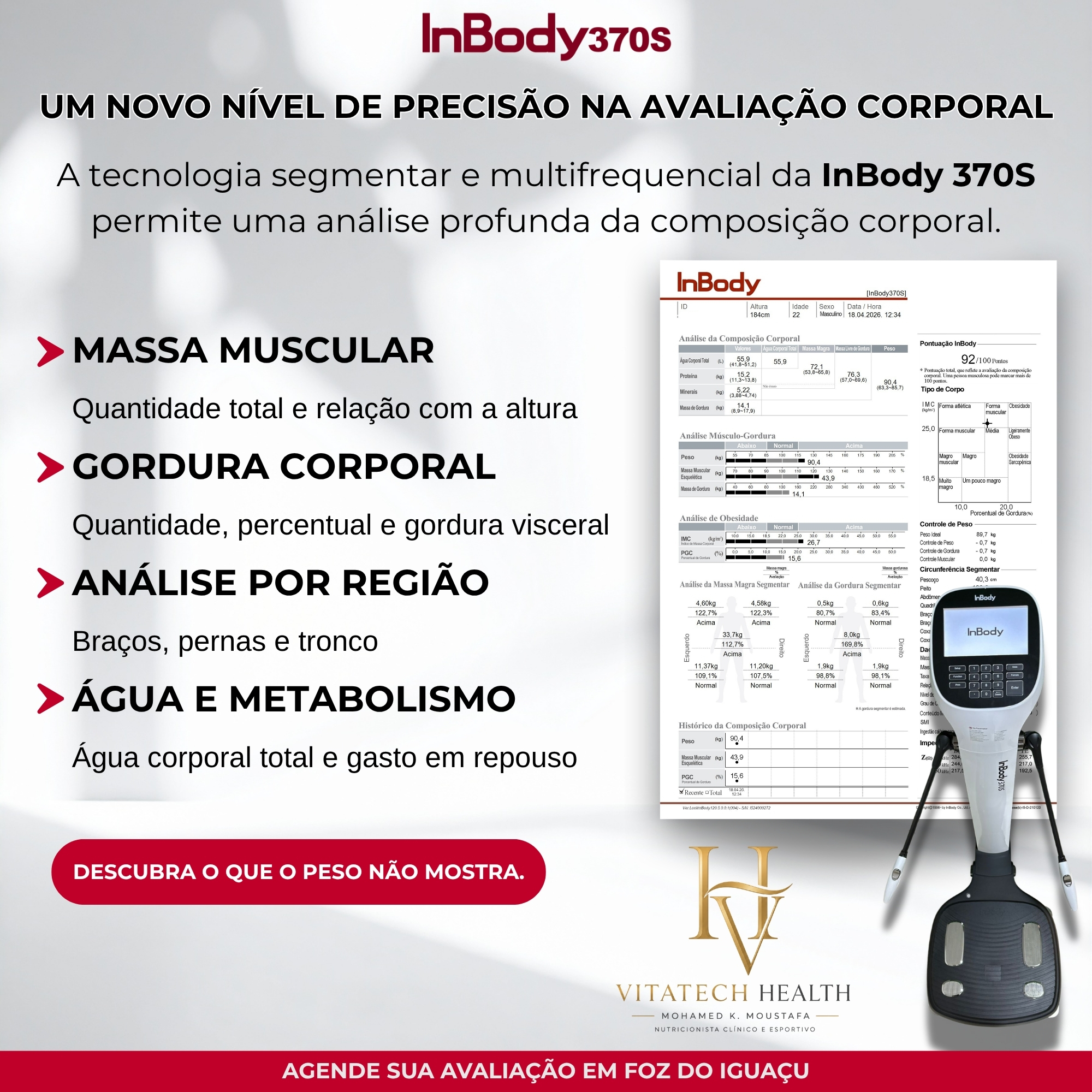 InBody 370S e informações da avaliação da composição corporal