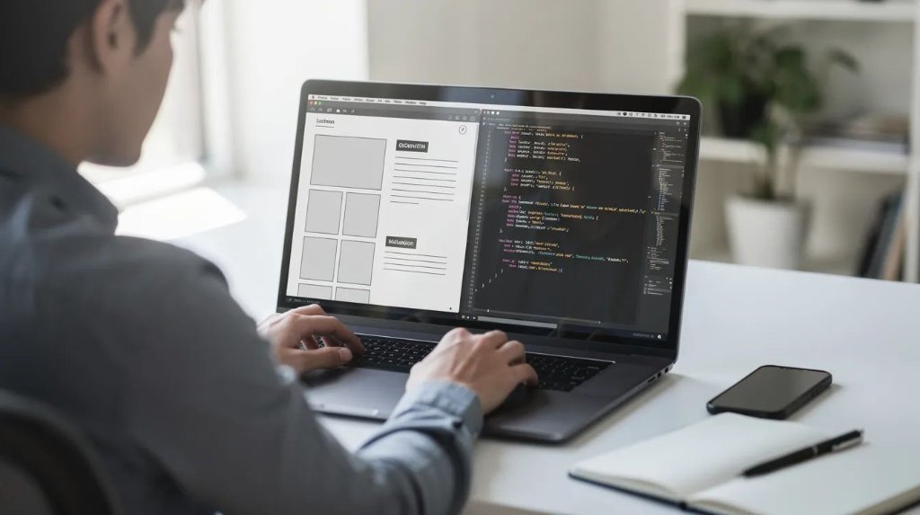 Developer working on website layout and code for technical SEO optimisation