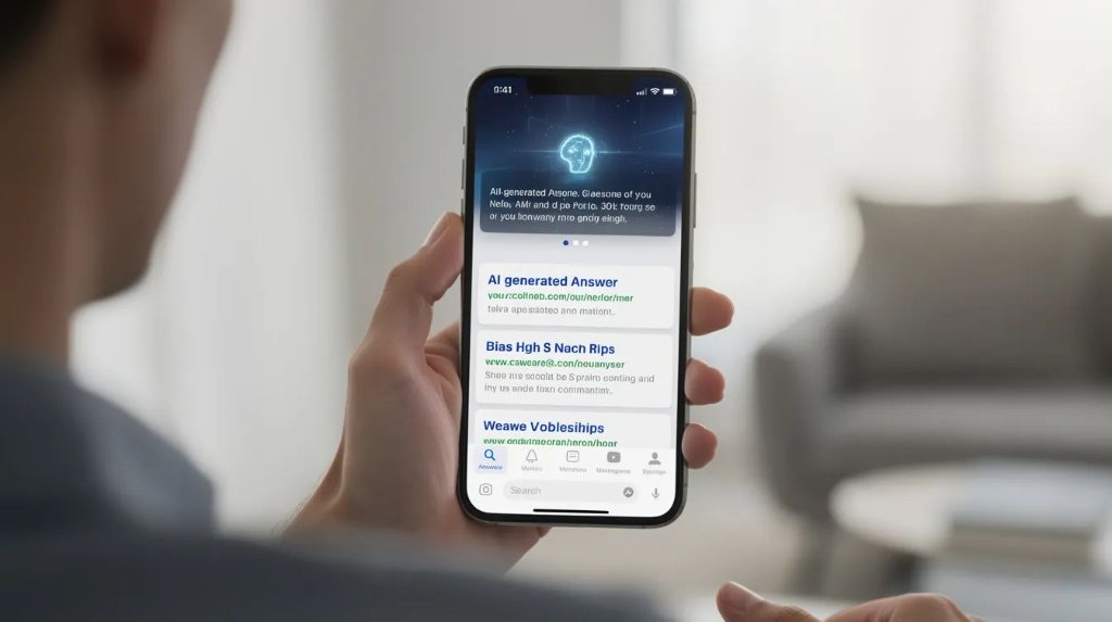Smartphone showing AI-generated answer in Google search results