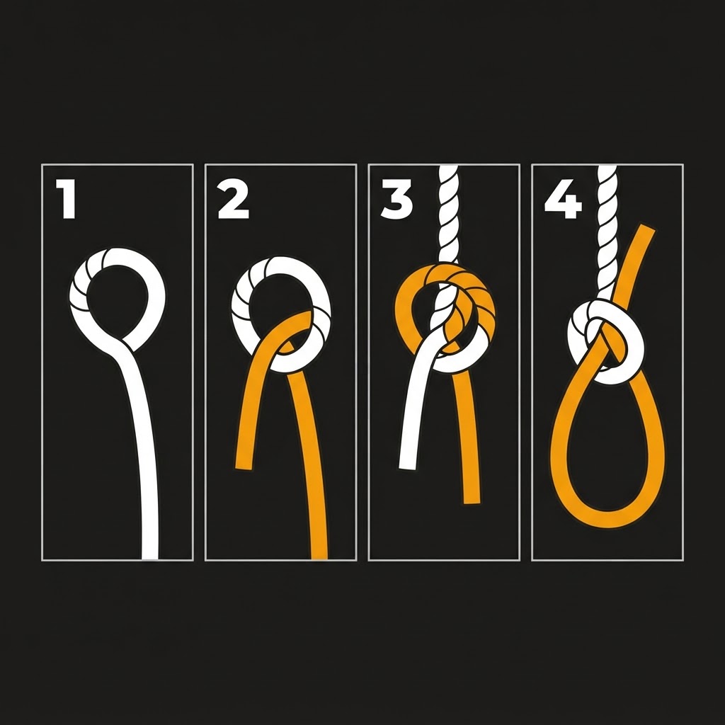 Step-by-step diagram for tying the Bowline