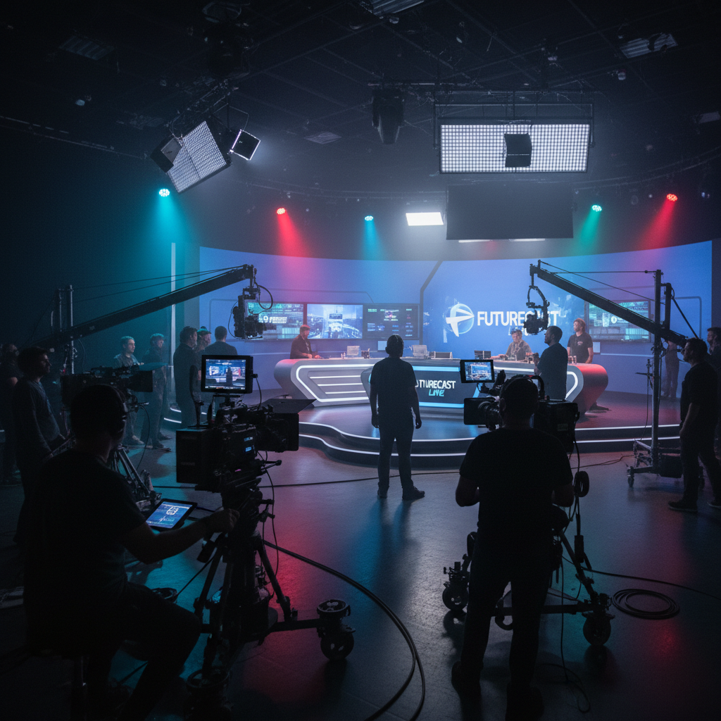 Film production crew in TV studio