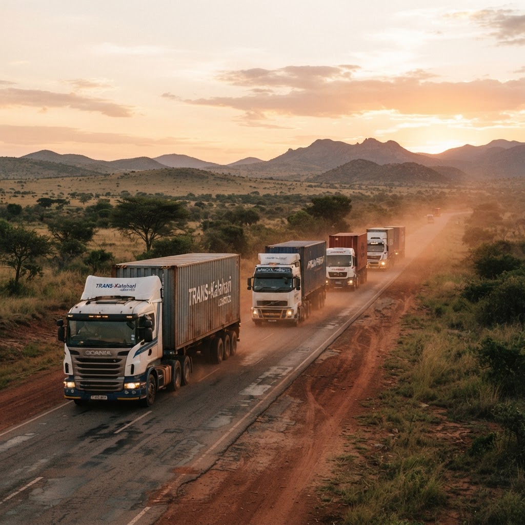 Transport and logistics crew on a cross-border route at sunset