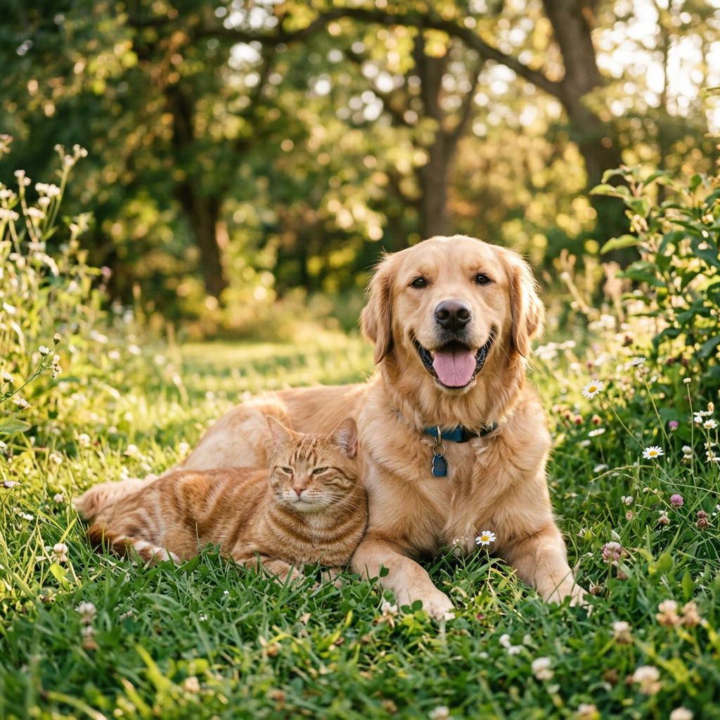 Chien et chat en bonne santé ensemble
