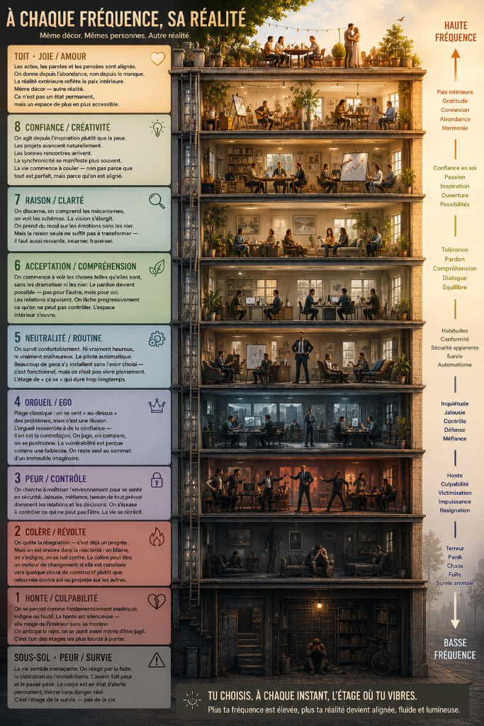 À chaque fréquence, sa réalité — inspiré de l'échelle de conscience du Dr David Hawkins