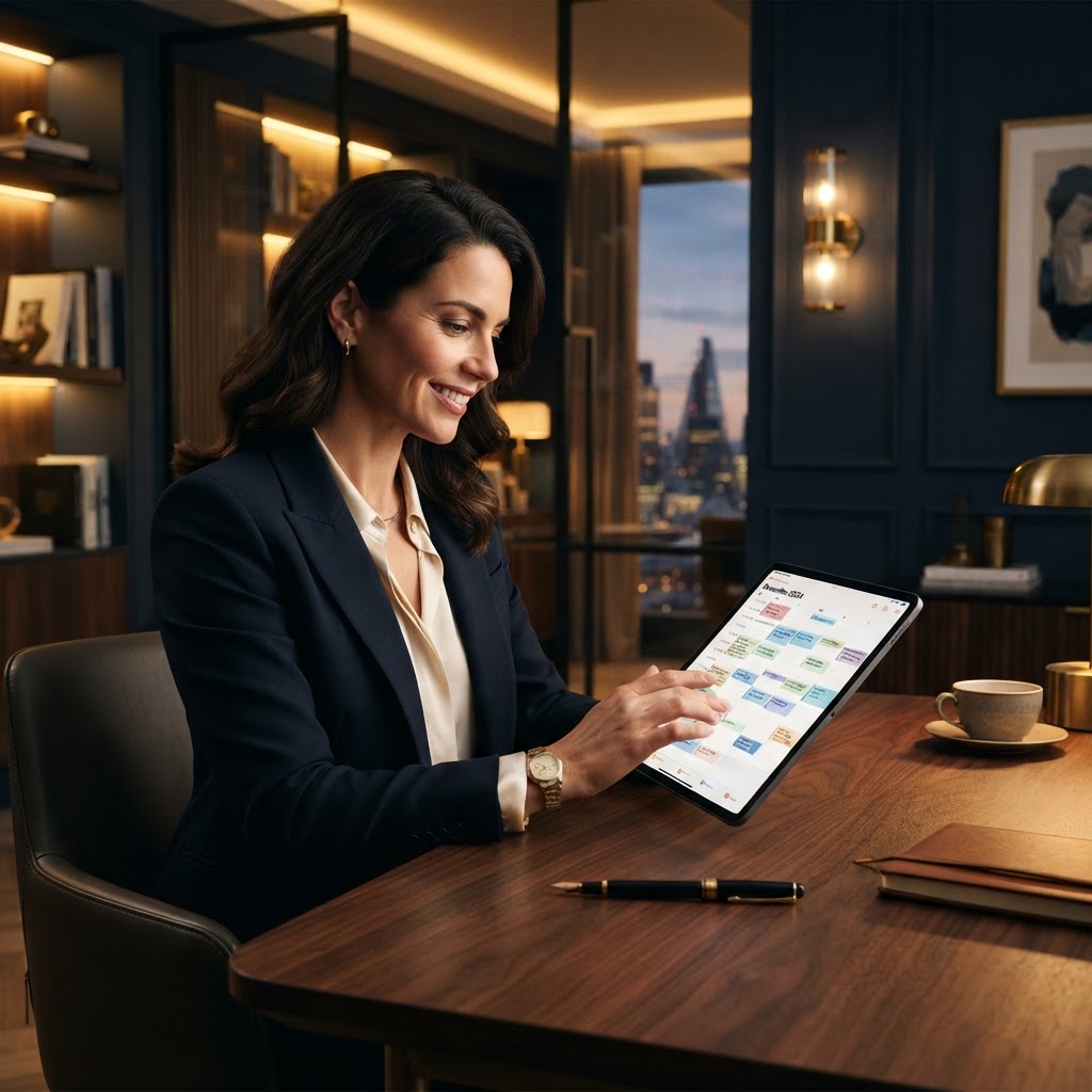 Professional reviewing a fully booked calendar of pre-qualified discovery calls