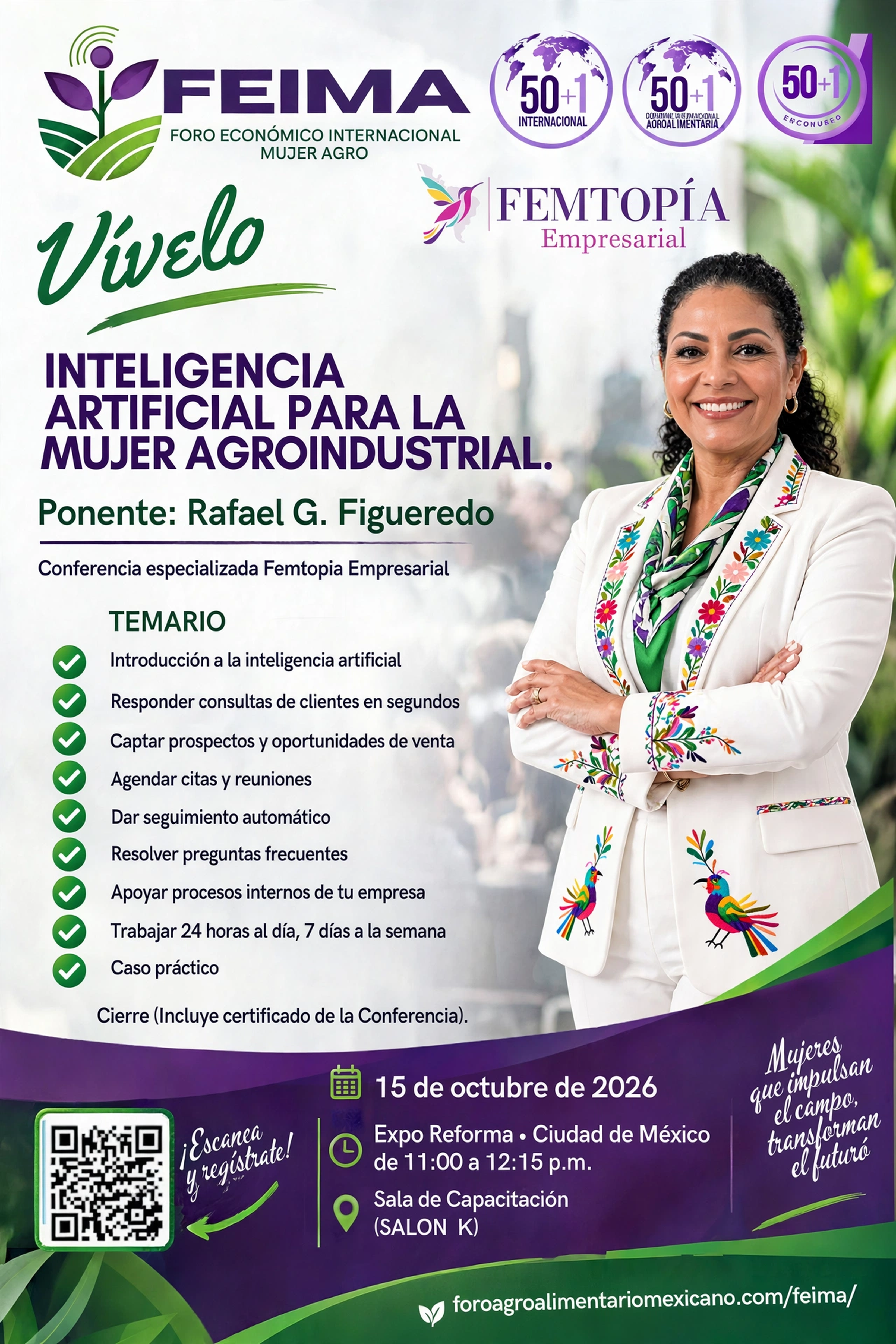 Flyer FEIMA - Conferencia Inteligencia Artificial para la Mujer Agroindustrial