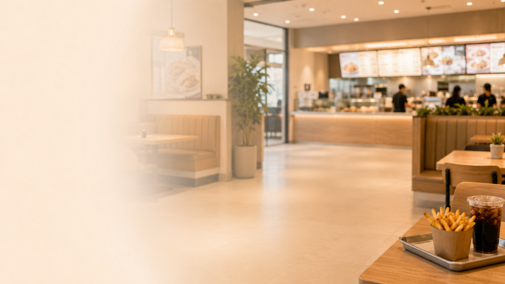 Borne de commande tactile CashMag en libre-service dans un fast-food